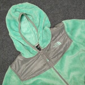 The North Face Girls XL Fuzzy Fleece‎ Hoodie Jacket Mint Green Zip Up Pockets